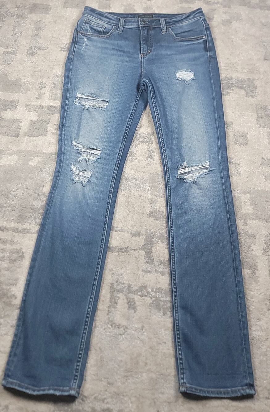 Silver Jeans Women's Beau Selvedge Redline Blue Denim Distressed Sz 31x30.5